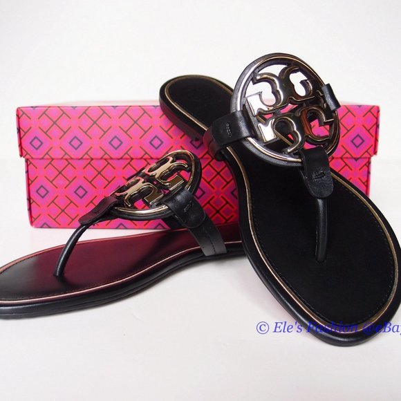 NIB Tory Burch Metal Miller Leather Thong Sandal BLACK 7 7.5 8 8.5 9 9.5 AUTHNT - Picture 8 of 16